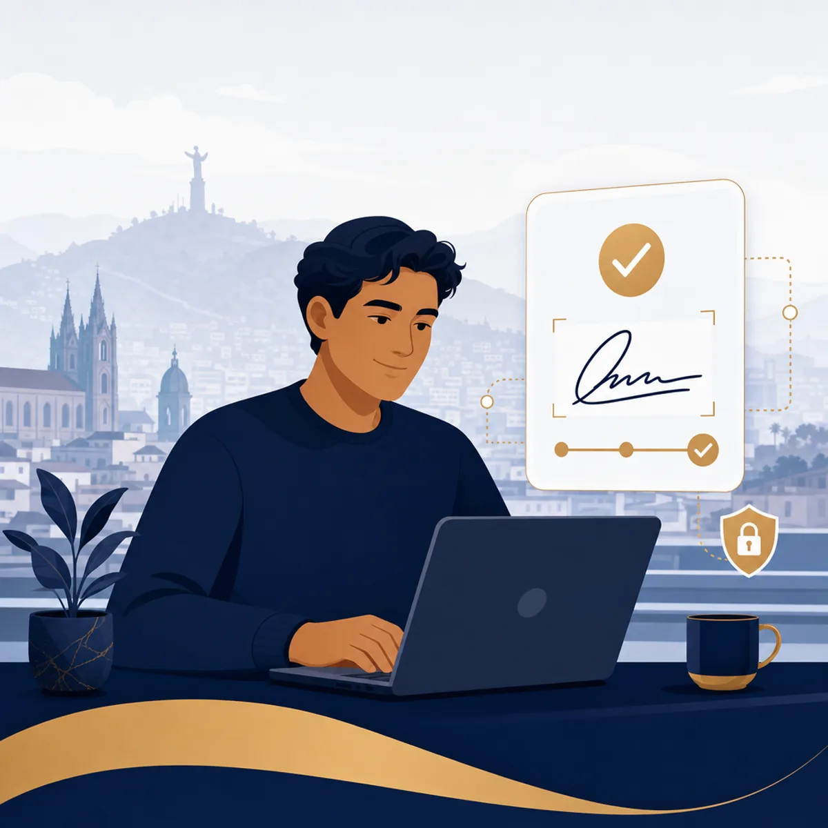 Emprendedor gestionando su firma electrónica de forma autónoma desde la computadora